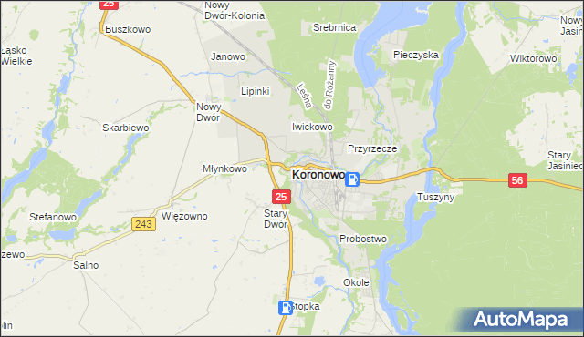 mapa Koronowo powiat bydgoski, Koronowo powiat bydgoski na mapie Targeo