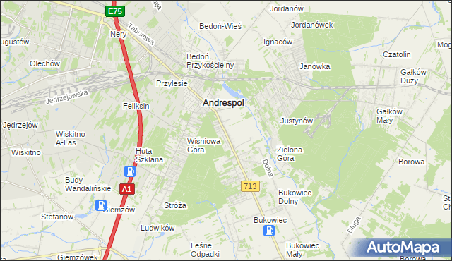 mapa Kraszew gmina Andrespol, Kraszew gmina Andrespol na mapie Targeo