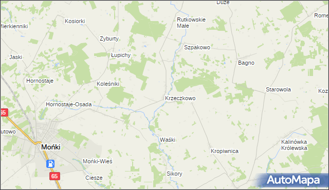 mapa Krzeczkowo gmina Mońki, Krzeczkowo gmina Mońki na mapie Targeo