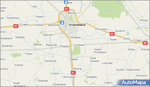mapa Krzewie gmina Krośniewice, Krzewie gmina Krośniewice na mapie Targeo