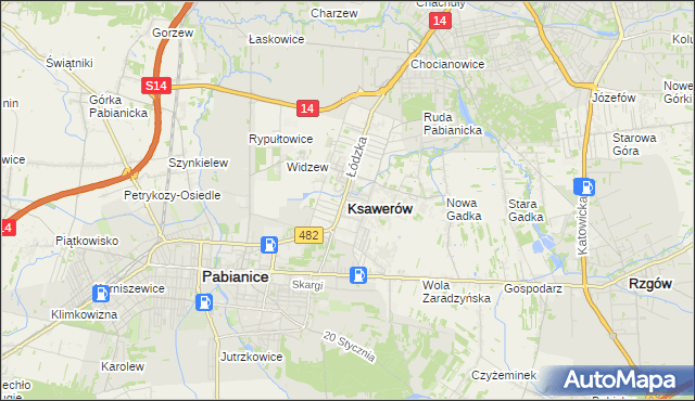 mapa Ksawerów powiat pabianicki, Ksawerów powiat pabianicki na mapie Targeo