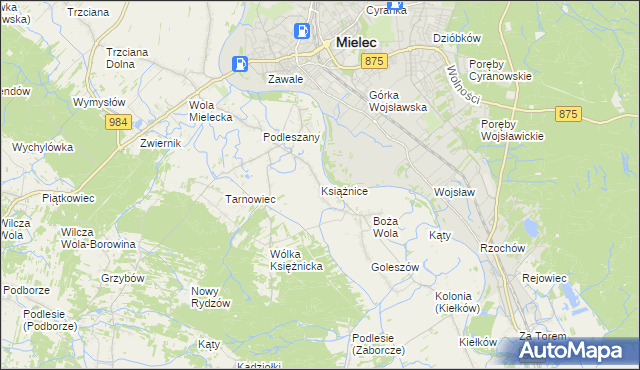 mapa Książnice gmina Mielec, Książnice gmina Mielec na mapie Targeo