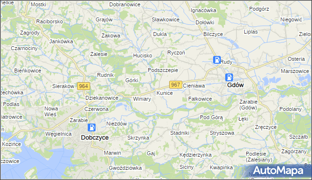 mapa Kunice gmina Gdów, Kunice gmina Gdów na mapie Targeo
