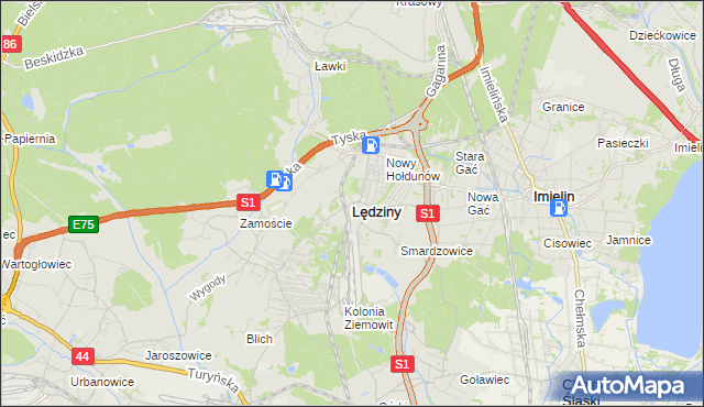 mapa Lędziny powiat bieruńsko-lędziński, Lędziny powiat bieruńsko-lędziński na mapie Targeo