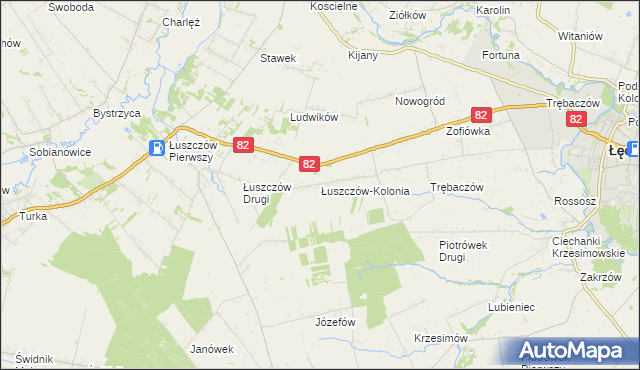 mapa Łuszczów-Kolonia gmina Łęczna, Łuszczów-Kolonia gmina Łęczna na mapie Targeo