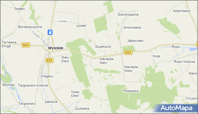 mapa Maciejów Stary gmina Wysokie, Maciejów Stary gmina Wysokie na mapie Targeo