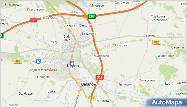 mapa Mianowice gmina Kępno, Mianowice gmina Kępno na mapie Targeo
