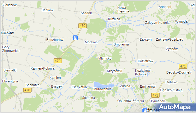 mapa Młynisko gmina Koźminek, Młynisko gmina Koźminek na mapie Targeo