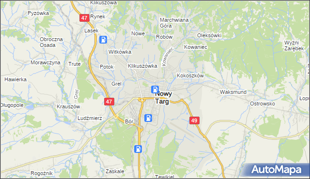 mapa Nowego Targu, Nowy Targ na mapie Targeo