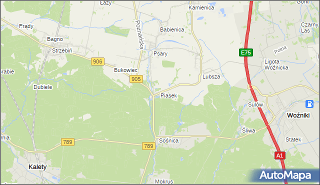 mapa Piasek gmina Woźniki, Piasek gmina Woźniki na mapie Targeo