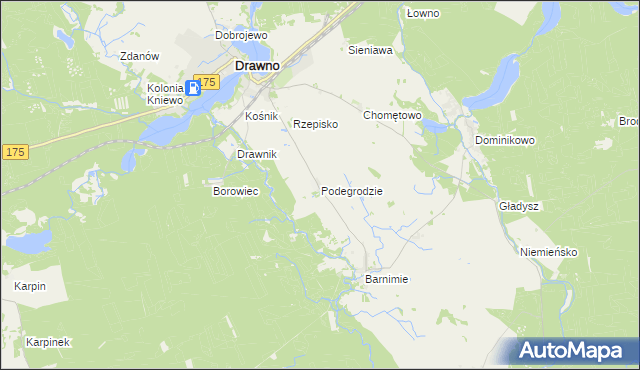 mapa Podegrodzie gmina Drawno, Podegrodzie gmina Drawno na mapie Targeo