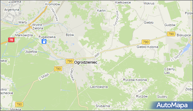 mapa Podzamcze gmina Ogrodzieniec, Podzamcze gmina Ogrodzieniec na mapie Targeo