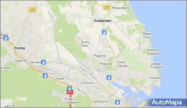 mapa Pogórze gmina Kosakowo, Pogórze gmina Kosakowo na mapie Targeo