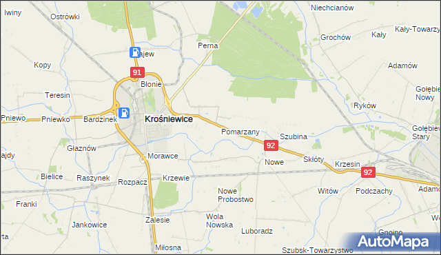 mapa Pomarzany gmina Krośniewice, Pomarzany gmina Krośniewice na mapie Targeo