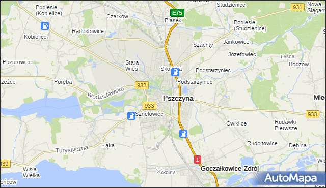 mapa Pszczyny, Pszczyna na mapie Targeo