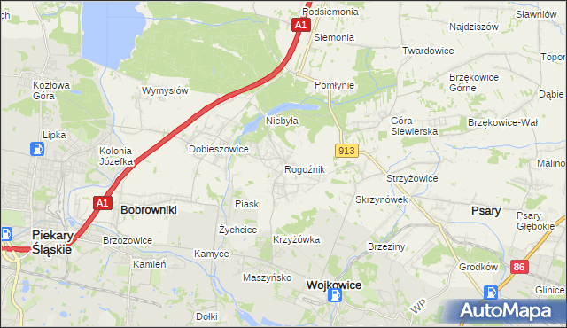mapa Rogoźnik gmina Bobrowniki, Rogoźnik gmina Bobrowniki na mapie Targeo