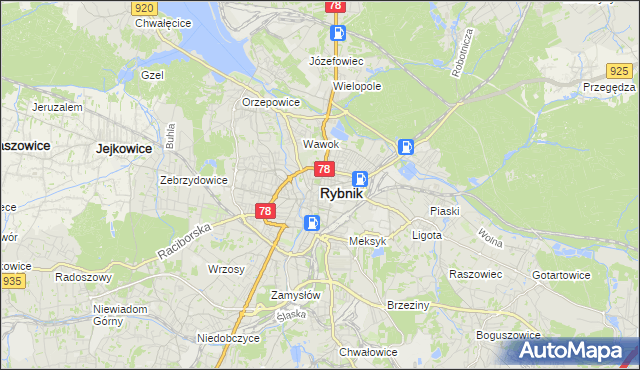 mapa Rybnika, Rybnik na mapie Targeo