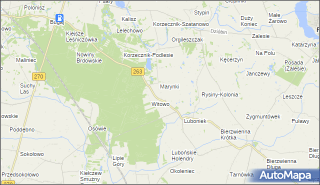 mapa Rysiny gmina Kłodawa, Rysiny gmina Kłodawa na mapie Targeo