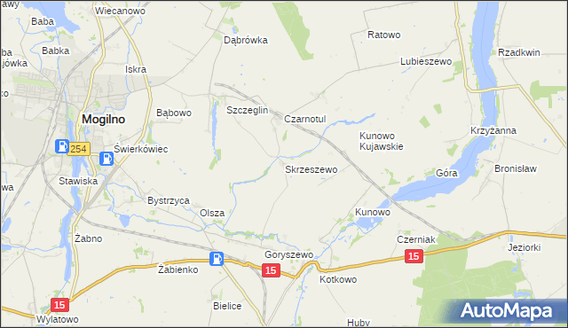 mapa Skrzeszewo gmina Mogilno, Skrzeszewo gmina Mogilno na mapie Targeo