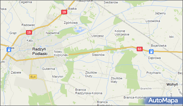 mapa Stasinów gmina Radzyń Podlaski, Stasinów gmina Radzyń Podlaski na mapie Targeo
