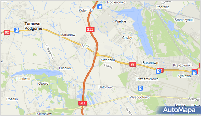 mapa Swadzim gmina Tarnowo Podgórne, Swadzim gmina Tarnowo Podgórne na mapie Targeo