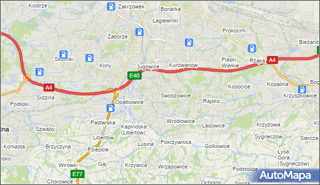 mapa Swoszowice gmina Kraków, Swoszowice gmina Kraków na mapie Targeo