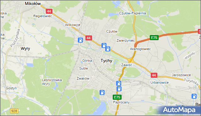 mapa Tychów, Tychy na mapie Targeo