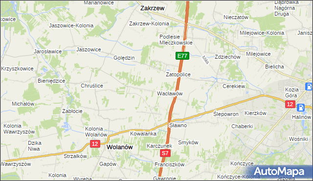mapa Wacławów gmina Wolanów, Wacławów gmina Wolanów na mapie Targeo