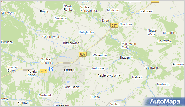 mapa Walentów gmina Dobre, Walentów gmina Dobre na mapie Targeo