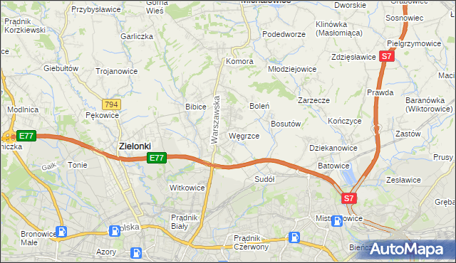 mapa Węgrzce gmina Zielonki, Węgrzce gmina Zielonki na mapie Targeo