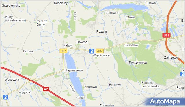 mapa Więckowice gmina Dopiewo, Więckowice gmina Dopiewo na mapie Targeo