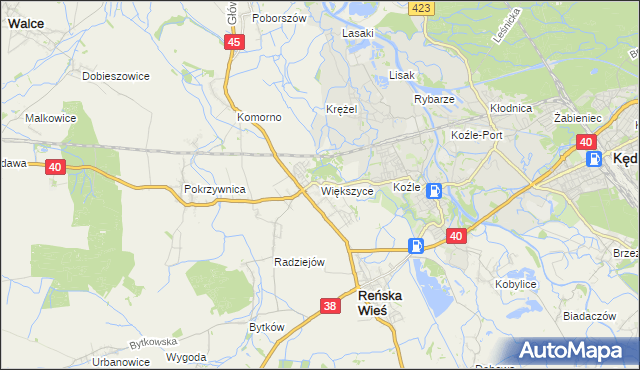 mapa Większyce, Większyce na mapie Targeo