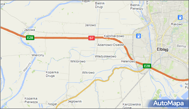mapa Władysławowo gmina Elbląg, Władysławowo gmina Elbląg na mapie Targeo