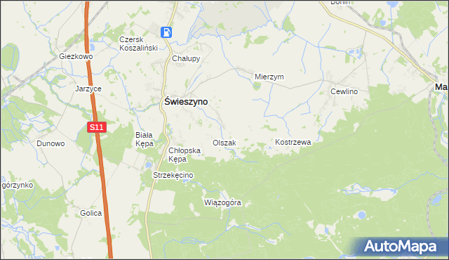 mapa Włoki gmina Świeszyno, Włoki gmina Świeszyno na mapie Targeo