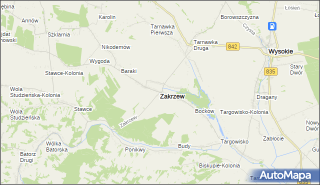 mapa Zakrzew powiat lubelski, Zakrzew powiat lubelski na mapie Targeo