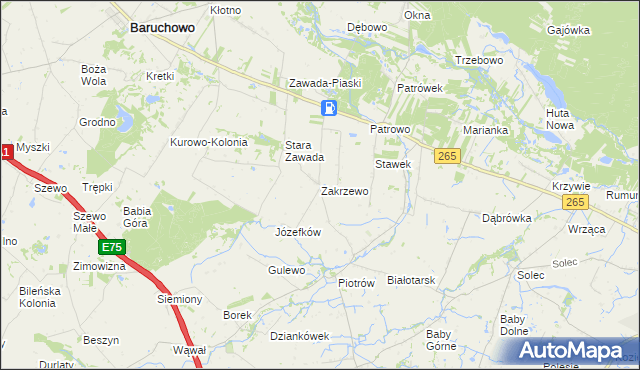 mapa Zakrzewo gmina Baruchowo, Zakrzewo gmina Baruchowo na mapie Targeo