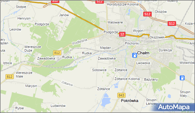 mapa Zawadówka gmina Chełm, Zawadówka gmina Chełm na mapie Targeo