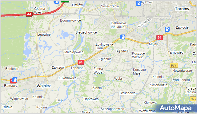 mapa Zgłobice, Zgłobice na mapie Targeo
