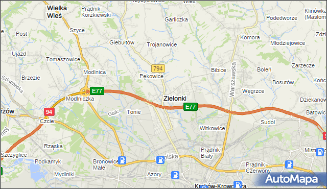 mapa Zielonki powiat krakowski, Zielonki powiat krakowski na mapie Targeo