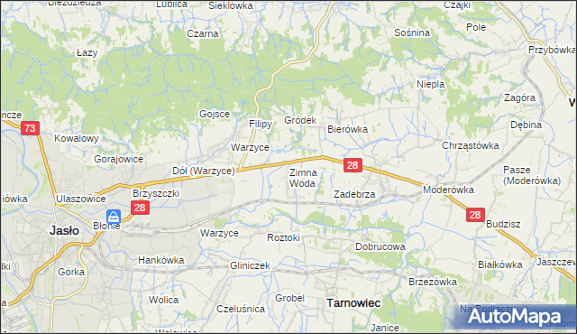mapa Zimna Woda gmina Jasło, Zimna Woda gmina Jasło na mapie Targeo