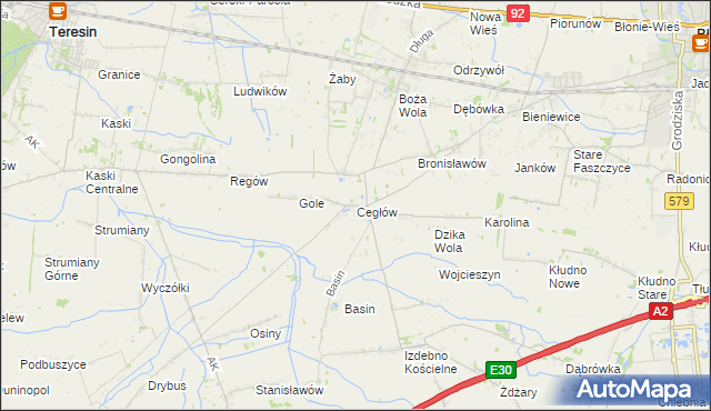 mapa Cegłów gmina Baranów, Cegłów gmina Baranów na mapie Targeo