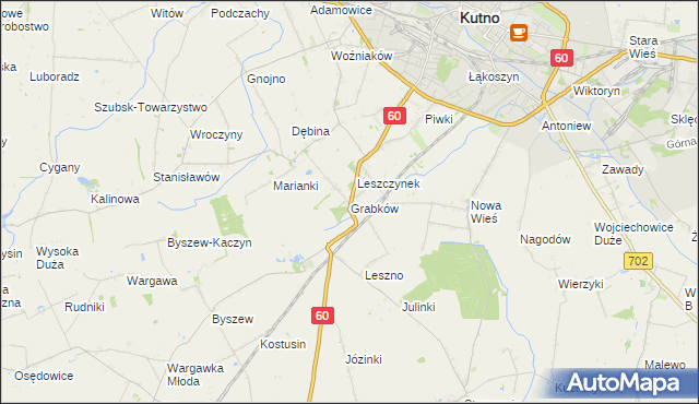 mapa Grabków gmina Kutno, Grabków gmina Kutno na mapie Targeo