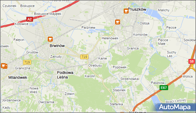 mapa Kanie gmina Brwinów, Kanie gmina Brwinów na mapie Targeo