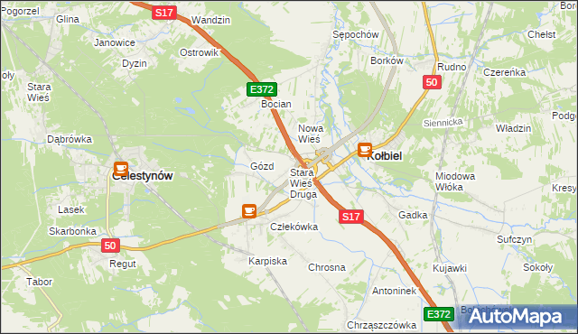 mapa Stara Wieś Druga gmina Kołbiel, Stara Wieś Druga gmina Kołbiel na mapie Targeo