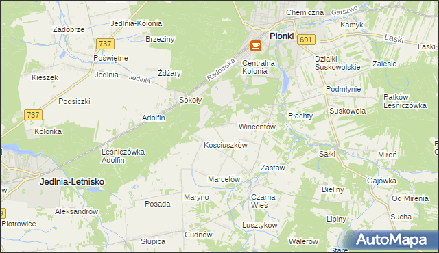 mapa Tadeuszów gmina Pionki, Tadeuszów gmina Pionki na mapie Targeo