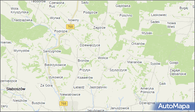 mapa Wolica gmina Działoszyce, Wolica gmina Działoszyce na mapie Targeo