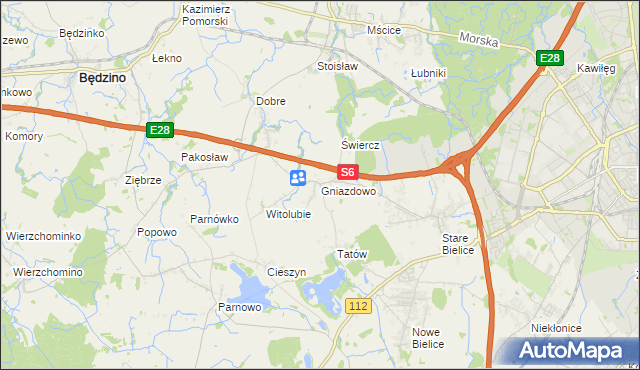 mapa Gniazdowo gmina Biesiekierz, Gniazdowo gmina Biesiekierz na mapie Targeo