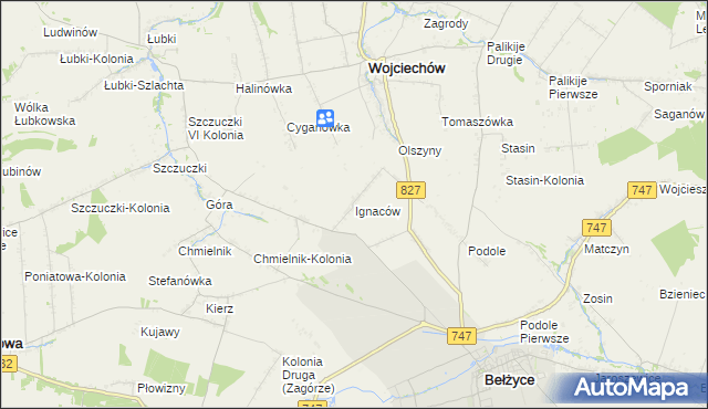 mapa Ignaców gmina Wojciechów, Ignaców gmina Wojciechów na mapie Targeo