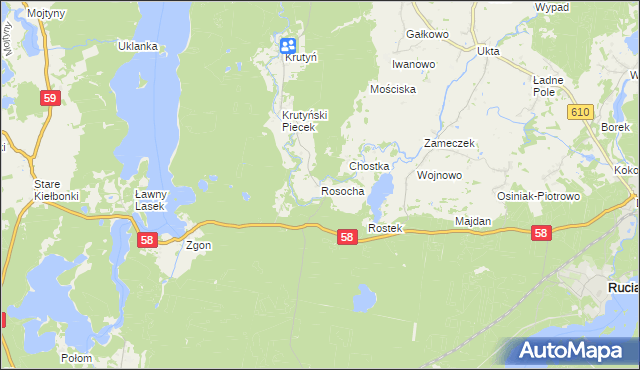 mapa Rosocha gmina Piecki, Rosocha gmina Piecki na mapie Targeo