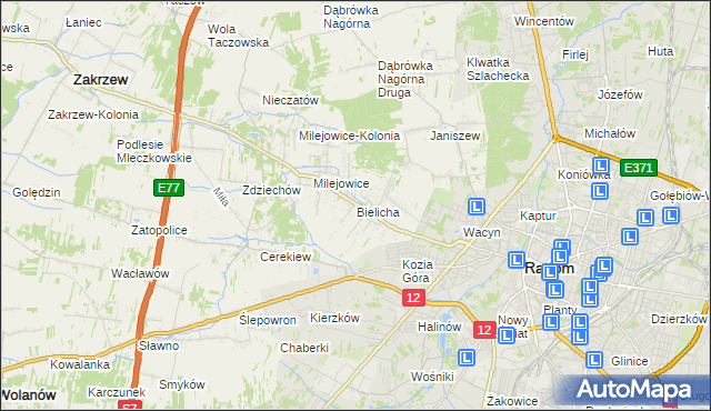 mapa Bielicha, Bielicha na mapie Targeo